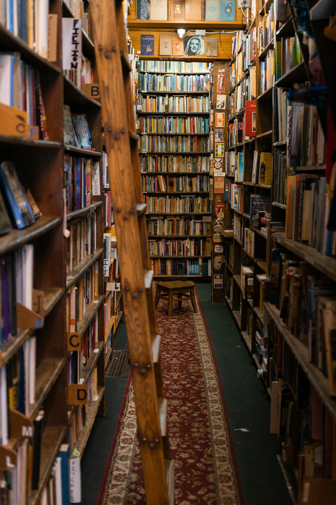 Bookstore shelves and ladder